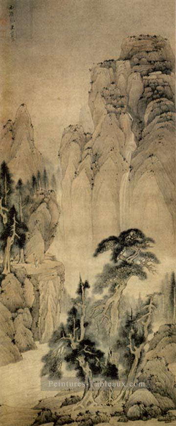 pins et la cascade ancienne Chine à l’encre Peintures à l'huile